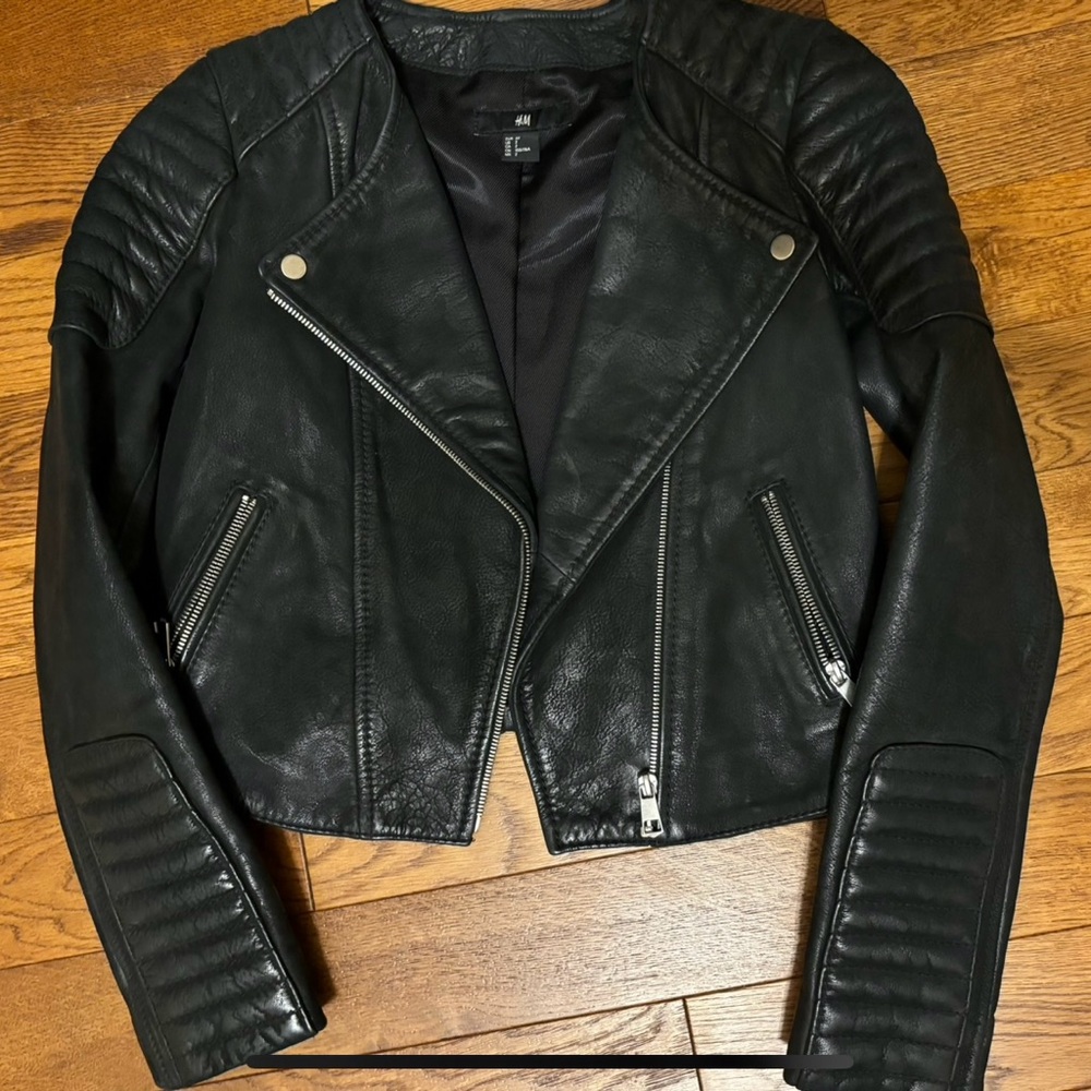 H&M heavy quilted leather jacket